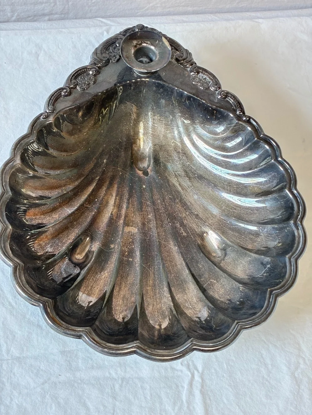 Vintage Silver Shell Shaped Candle Holder with Ornate Detailing 12 inch